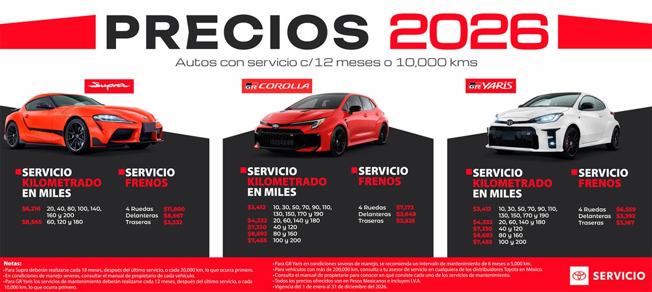 Precios de servicio Yaris 2025